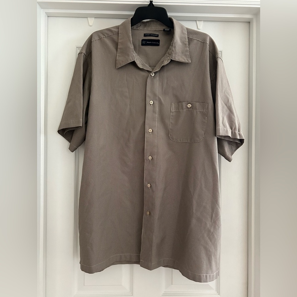 R&R Casual Luxury Microfiber Tan Short Sleeve Button-down Shirt Size XXL